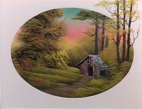 Season 10 of the joy of paintin. Bob Ross cabin at trails end oval painting | Bob ross ...