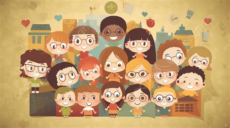 Cartoon Vector Children With School Group Background School Picture