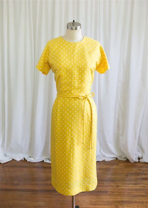 Lemon Dot Dress Vintage 50s Dress Yellow Silk 1950s Dress Two Old