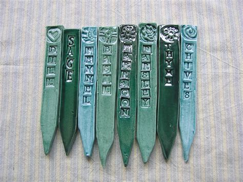 Garden And Herb Stakes Green U Pick Stamped Marker Set 4 California Pottery Ceramic Clay Art