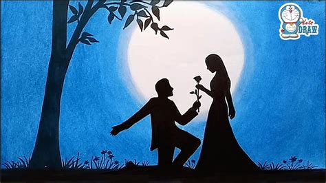 How To Draw Scenery Of Moonlit Night With Romantic Love Step By Step Colorful Drawings Oil