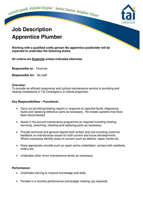 Apprentice Plumber Job Description - How to create an apprentice Plumber Job Description ...