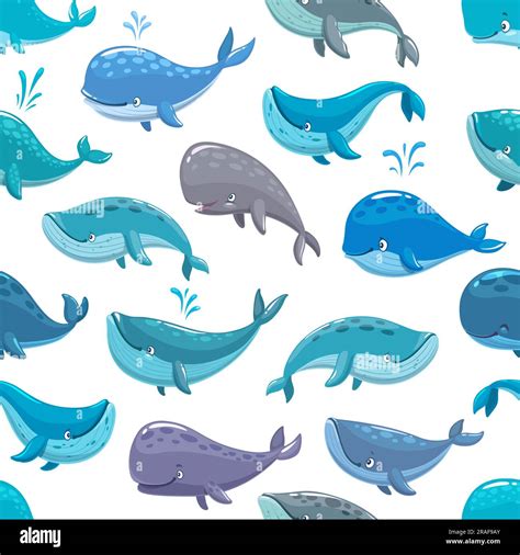 Cartoon Whale Characters Seamless Pattern Vector Repeated Background