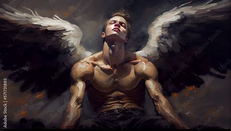 Fallen Angel With Black Wings Expelled From Heaven Painting