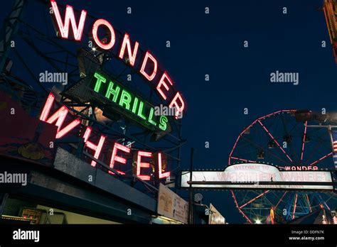 Neon Sign Denos Wonder Wheel Amusement Park Coney Island Brooklyn New