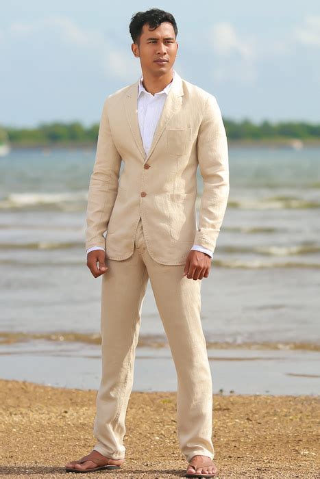Men S Custom Natural Tan Linen Suit Beach Weddings Grooms Island