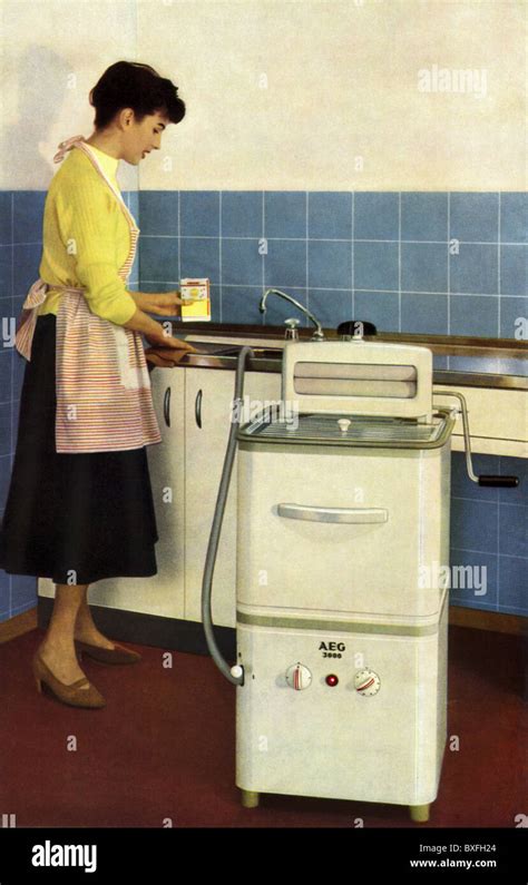 Household Washing Housewife With Washing Machine Aeg 3000 Germany 1959 Washing Machines