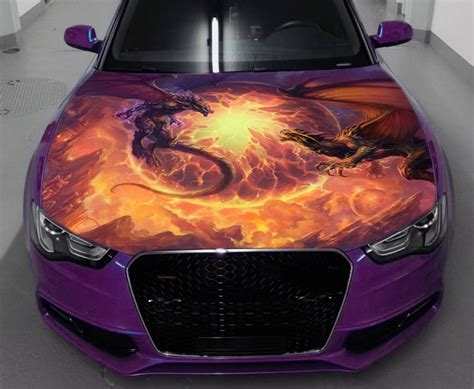 Dragons In Fire Car Hood Wrap Vinyl Decal Full Color Graphics Etsy