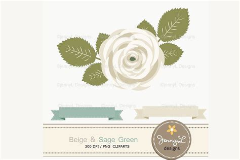 Beige And Sage Green Digital Paper Flower Clipart Digital Background