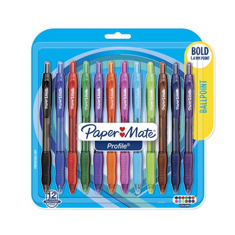 paper mate profile retractable ballpoint pens bold 1 4mm assorted colors 12 count
