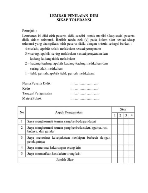 Download Format Penilaian Diri Sendiri Kurikulum 2013 Dunia Sosial Riset