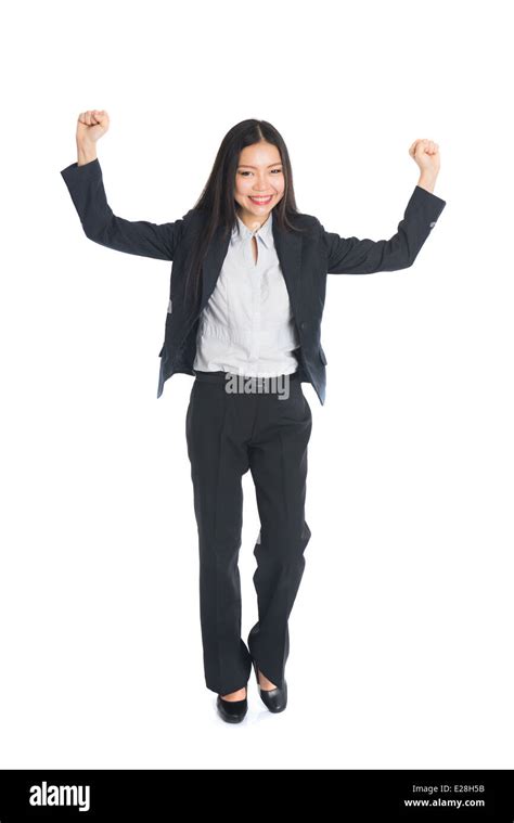 Asian Business Woman Celebrating Success Full Body Stock Photo Alamy