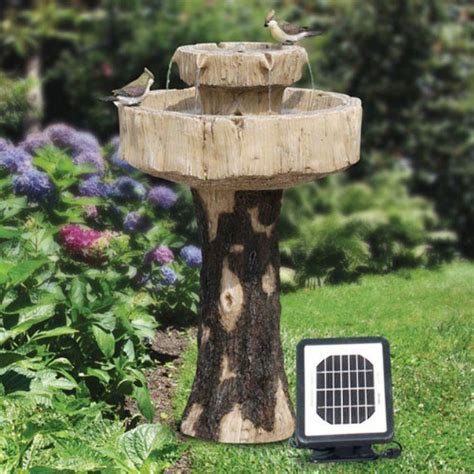 A bright colored solar bird bath. Alpine Solar Rustic Log Fiberglass Bird Bath Fountain ...