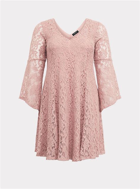 Blush Pink Lace Bell Sleeve Trapeze Dress Dresses Trapeze Dress