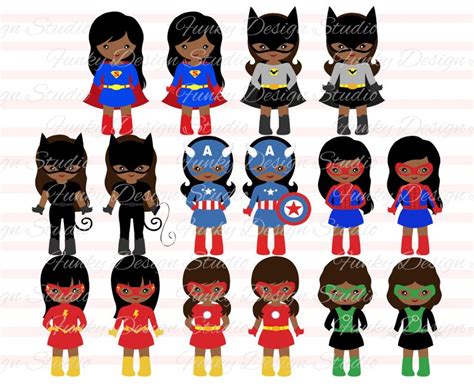 32 Little Girl African American Superhero Digital Clip Art Etsy