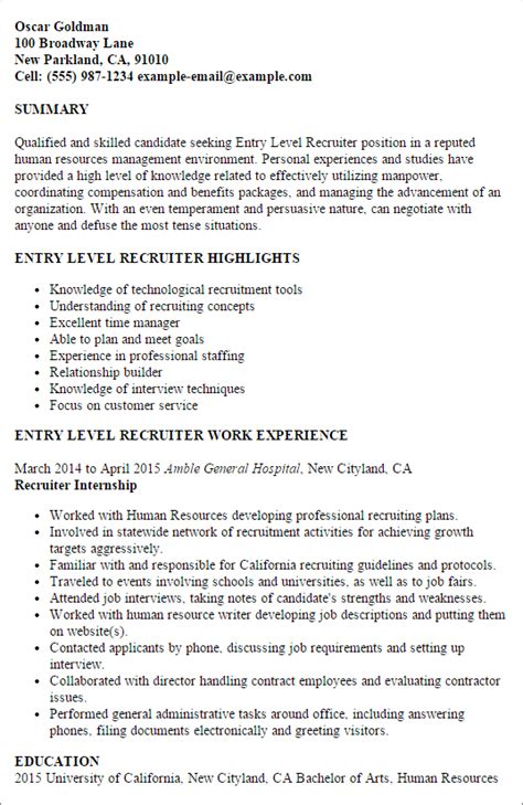 Entry Level Recruiter Resume Example Myperfectresume