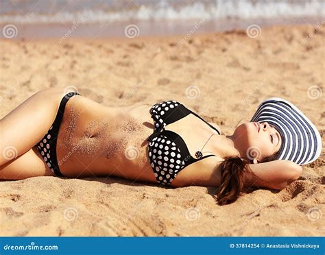 Bikini Woman Lying On Beach Stock Photo Image Of Sensual Ocean