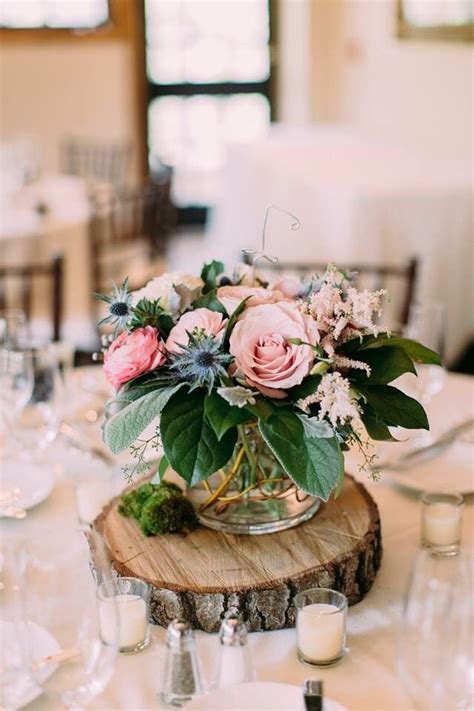 Rustic Floral Wooden Slab Centerpieces New Hampshire Wedding At The