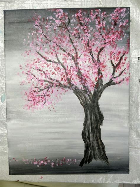 Cherry Blossom Tree Painting With Acrylics And Q Tips Easy Painting Idea