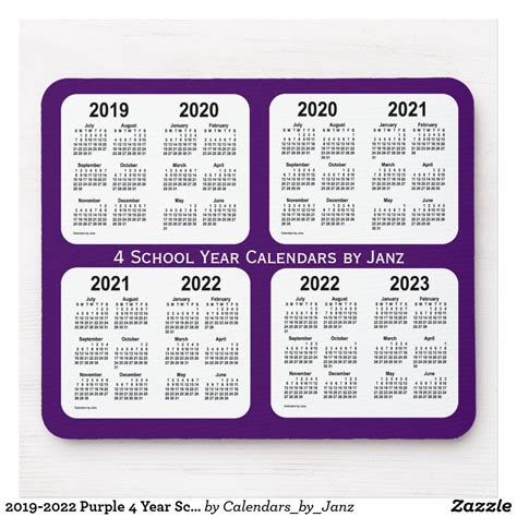 2019 2022 Purple 4 Year School Calendar By Janz Mouse Pad Custom