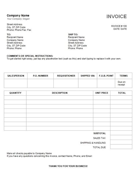 Shipping Invoice Template Free Word Templates