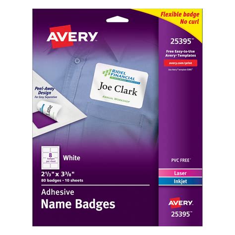 Avery Self Adhesive Name Badges 233 X 3375 Inch White Pack Of 80