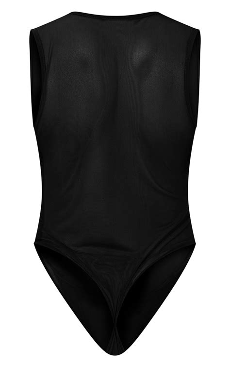 Black Mesh Multi Cut Out Bodysuit Tops Prettylittlething