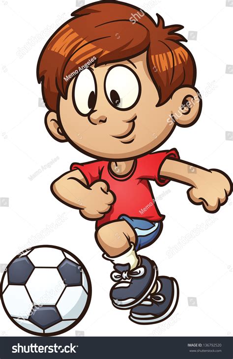 Cartoon Kid Playing Soccer Vector Clip Art Illustration