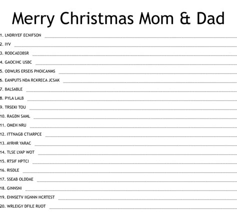 Merry Christmas Mom And Dad Word Scramble Wordmint