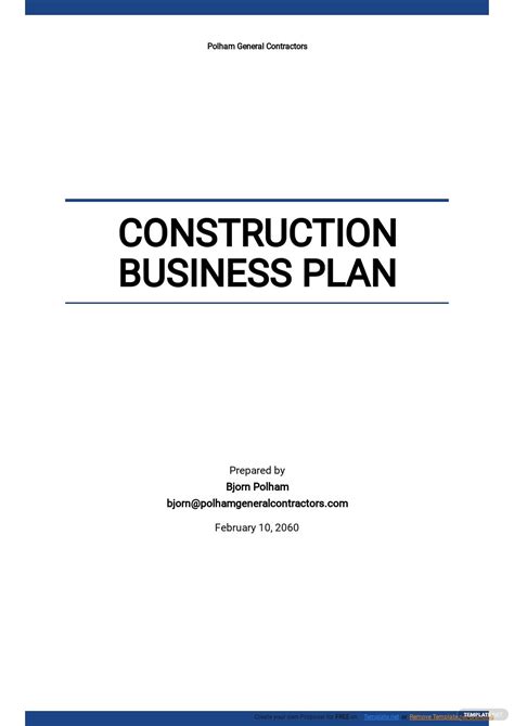 Construction Business Plan Template Free 2022