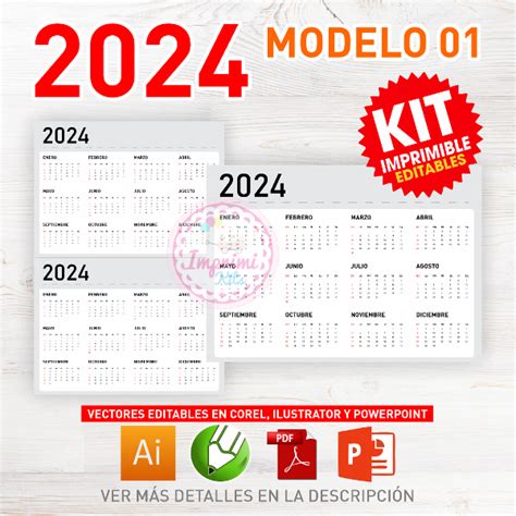 Kit Imprimible Plantilla Almanaque Calendario Modelo Editable Vector Imprimikits