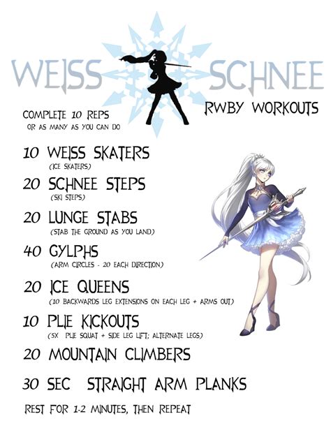 Rwby Workouts Weiss Schnee Train Like Weiss With This Rwby Inspired Hiit Workout Routine