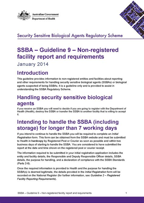Ssba Guideline 9 Non Registered Facility Report And Requirements