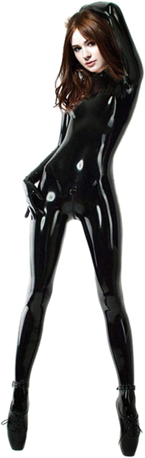 Sexy Latex Rubber Catsuit Romper Black Zipper Cosplay Bodysuit 04mm Ebay
