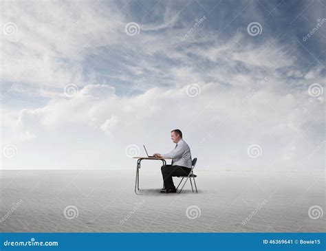 Man Working In The Middle Of A Desert Stock Image Image Of Office