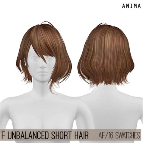 Ts4 F Unbalanced Short Hair Anima Sims Hair Short Hair Styles Sims