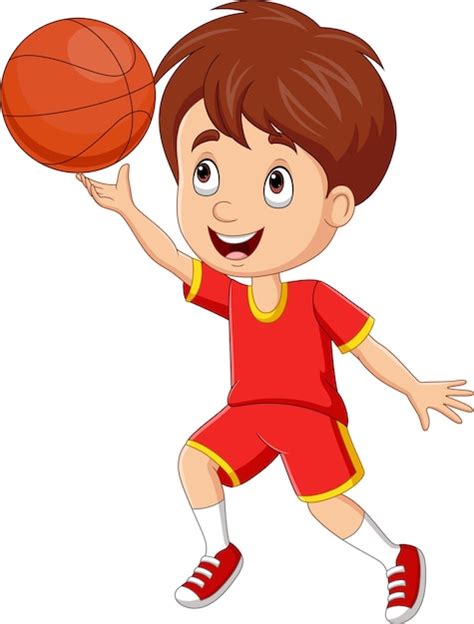Premium Vector Cartoon Little Boy Playing Basketball