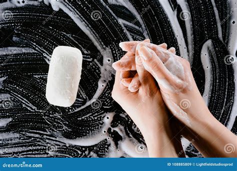 Woman Washing Hands With Soap Foam Stock Image Image Of Hands Person