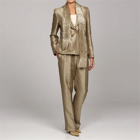 Kasper Womens Satin Pant Suit With Scarf Justcampus Fashion