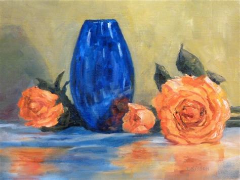 Daily Painting Projects Orange Roses And Blue Oil Painting Still Life