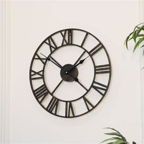 Rustic Black Skeleton Wall Clock With Roman Numerals