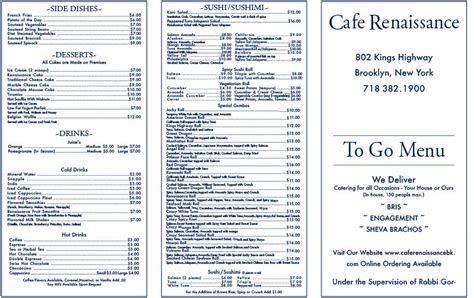 Menu Cafe Renaissance