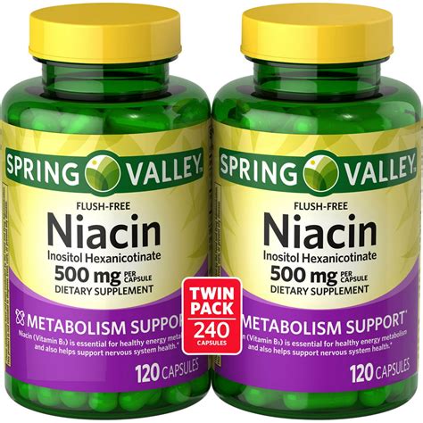 Spring Valley Flush Free Niacin Inositol Hexanicotinate Capsules Twin