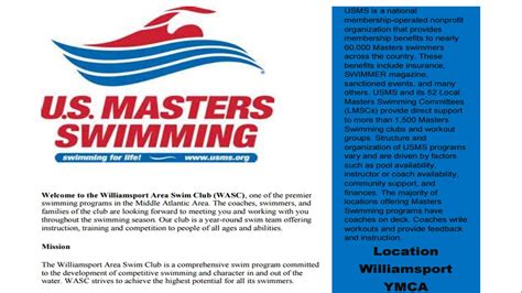 Jersey Shore Pa Swim Us Masters Swimming Program Now At Williamsport