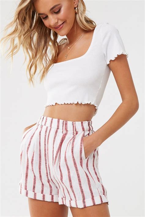 Linen Blend Striped Shorts Forever 21 Outfits Crop Top Outfits