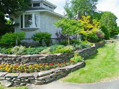 Retaining Wall Of Natural Slate Backyard Garden Landscaping