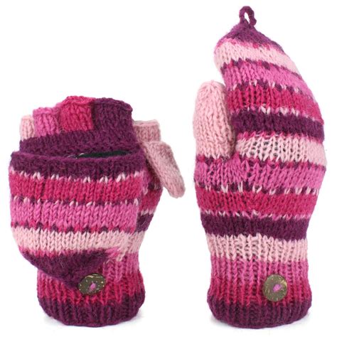 Wool Gloves Mittens Shooter Knit Hand Made Fleece Thick Warm Nepal