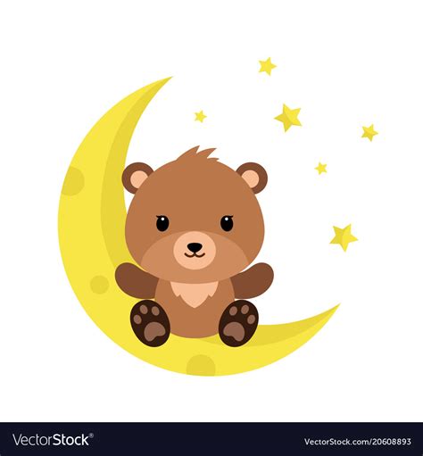 Cute Cartoon Teddy Bear On The Moon Royalty Free Vector