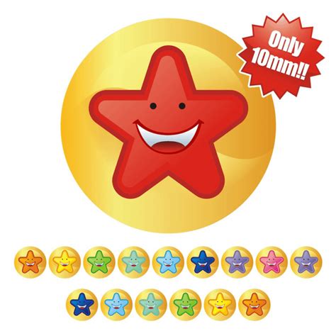 10mm Mini Multi Smiley Star Stickers For Schools