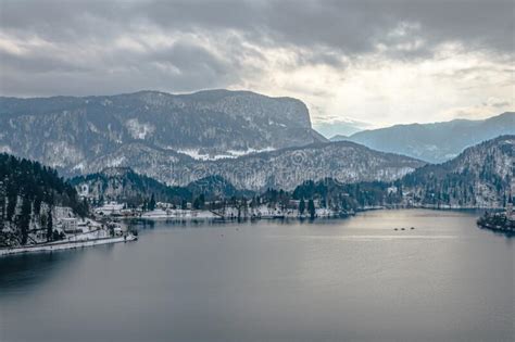 Amazing Shot Of The Frozen Lake Bled On A Cold Winter Day In Slovenia